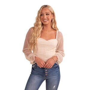 Bella Ella Boutique Bodysuit Size XL IRIS Sweet Romance Sheer Long Sleeve Cream